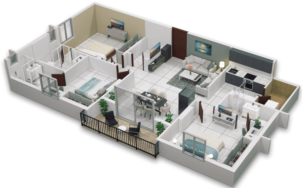 3bhk apartment 3d view